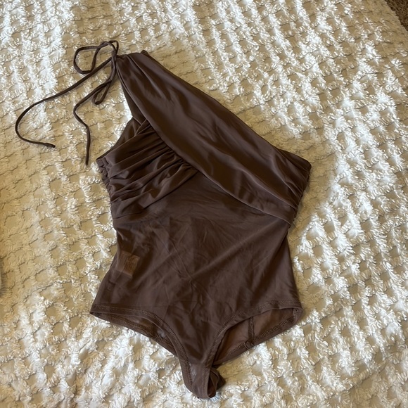 Corset One Shoulder Bodysuit Sheer with ties - Picture 4 of 7